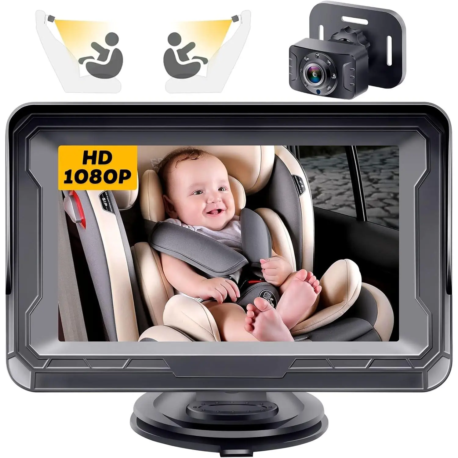Camera for Backseat: HD 1080P Easy Setup Carseat Camera Rear Facing  - Crystal Night Vision 360? Rotating    for 2  - V33