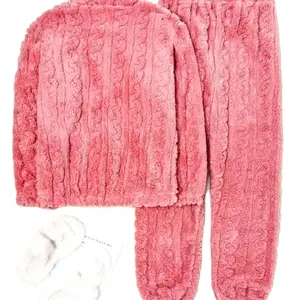 New  autumn  and winter women's fleece pullover long -sleeve pant suit versatile home wear with coral fleece for warmth Womenswear