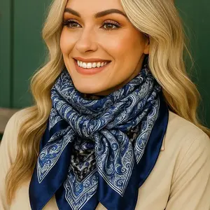 35X35"  Blue & White Paisley Wild Rag / Scarf WR3418