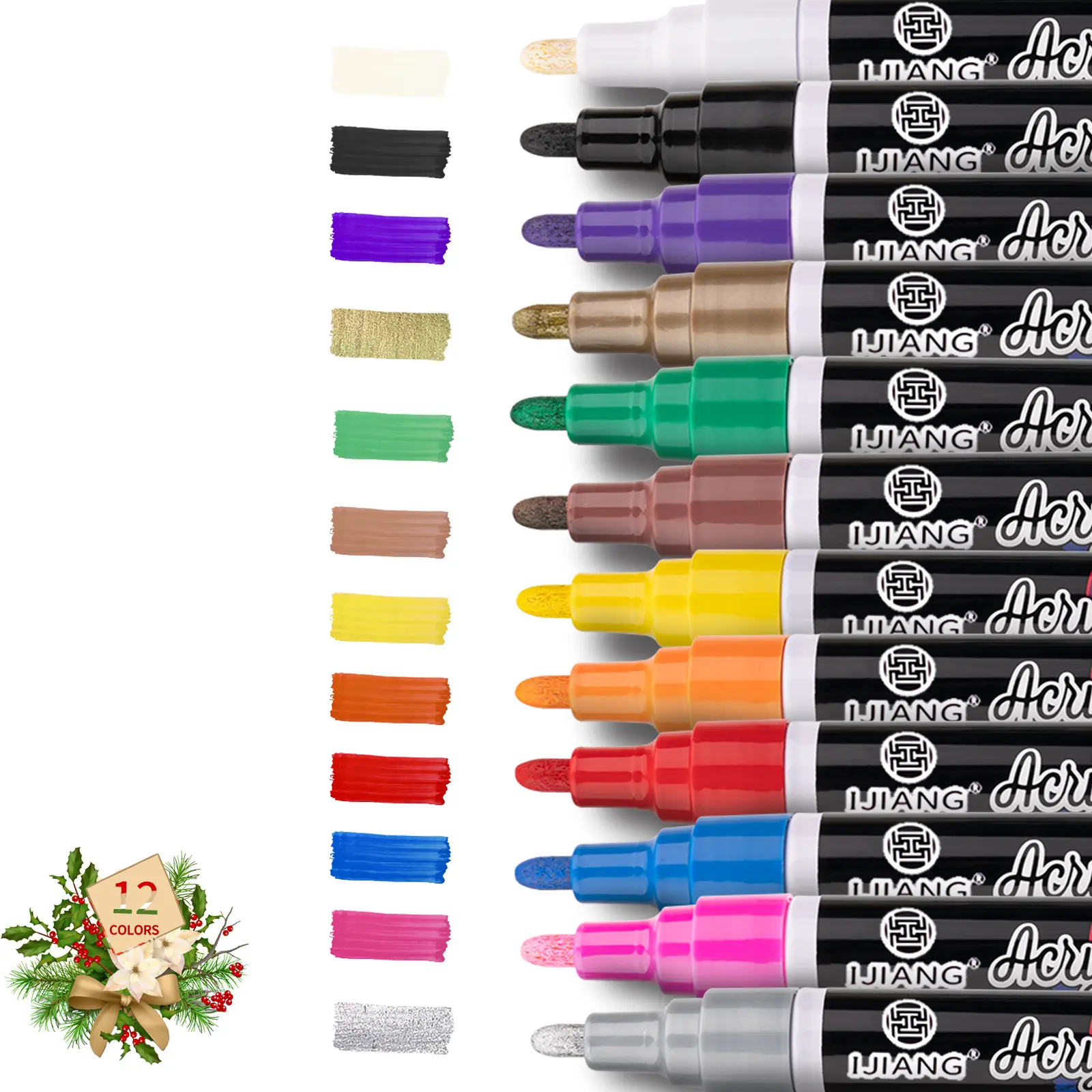 IJIANG Acrylic Paint Markers with Permanent Ink (12Colors-3mm, 12/24 Pack) - Waterproof Outdoor Craft Pens for Paint Rocks, Wood & Glass - Teens' DIY Arts Supplies, Christmas Gifts to Enhance Your Projects
