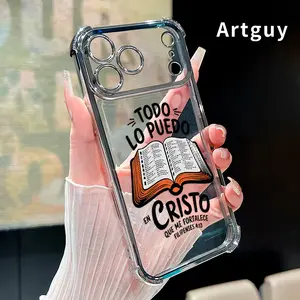 Bible Verse Aesthetic Christian Pattern Four Corner Anti-Fall Phone Case Transparent Electroplated Protective Cover for iPhone 17 Pro Max 16 Air 15 Plus 14 13 12 11 E
