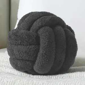 Knot Pillow Ball Plush - Decorative Throw Pillows for Bed  , Round Knot Cushion for Sofa Decor Pet , Grey 8 inch
