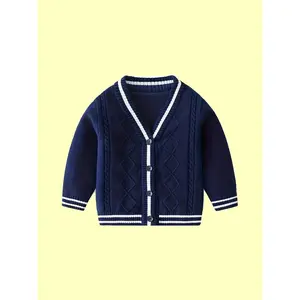 Children'S Knitted Cardigan for Boys with a V-Neck, Autumn And Winter Style, Suitable for Girls As Well, Featuring a College Sweater Design for Babies.