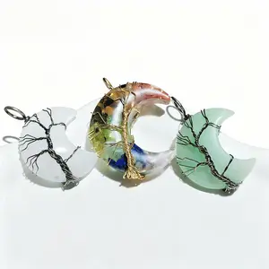 Pendants Crystal Chip Resin Wire Wrap Tree of Life Moon Charms for Jewelry Making DIY Necklace Earring