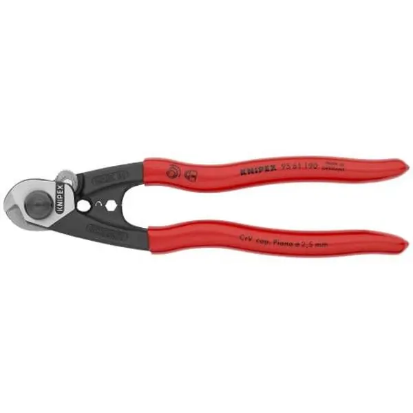 KNIPEX (95 61 190 SBA) 7.5" Wire Rope Shears, Double Function Tool for Cutting Wire Rope & Bolted Joint, Clean Cutting for Comfortable Work, High Leverage, Internal Opening Spring