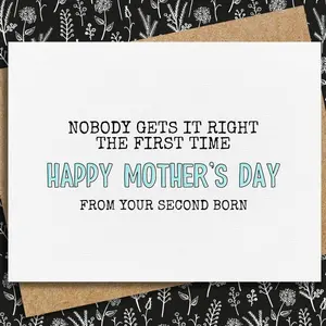 Funny Mother's Day Card, Greeting Card with Envelope, Card For Mom, Nobody gets it right the first time, from daughter, From son, Mother's day gift