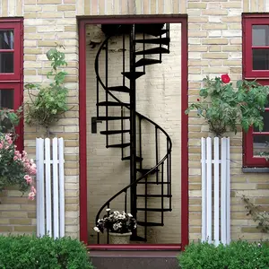 2pcs Vintage Industrial Style Iron Spiral Staircase Wall Sticker Creative Home Wall Decor Decal Self Adhesive Wallpaper for Living Room Entrance Corridor Modern Minimalist Art Mural Removable Waterproof