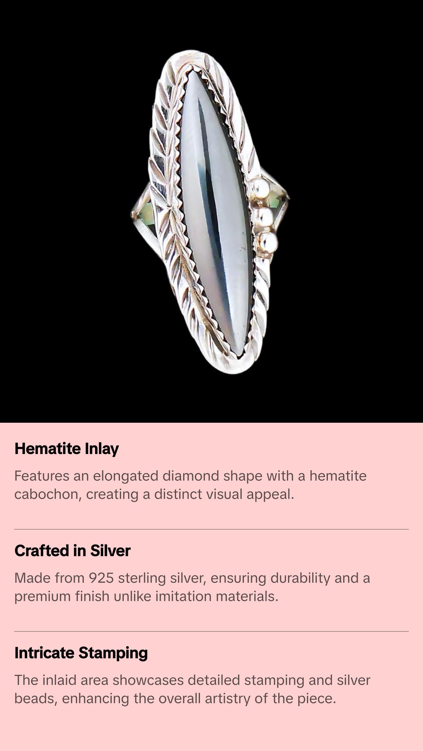 Size 5-925 Sterling Silver Turquoise Diamond Shaped Hematite Ring