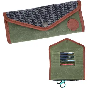 Empty Crochet Hook Case - Deluxe Crochet Wallet for Travel, Zipper Pocket for Hooks, Needles and Supplies, Non-ergonomic Crochet Hook Storage Organizer