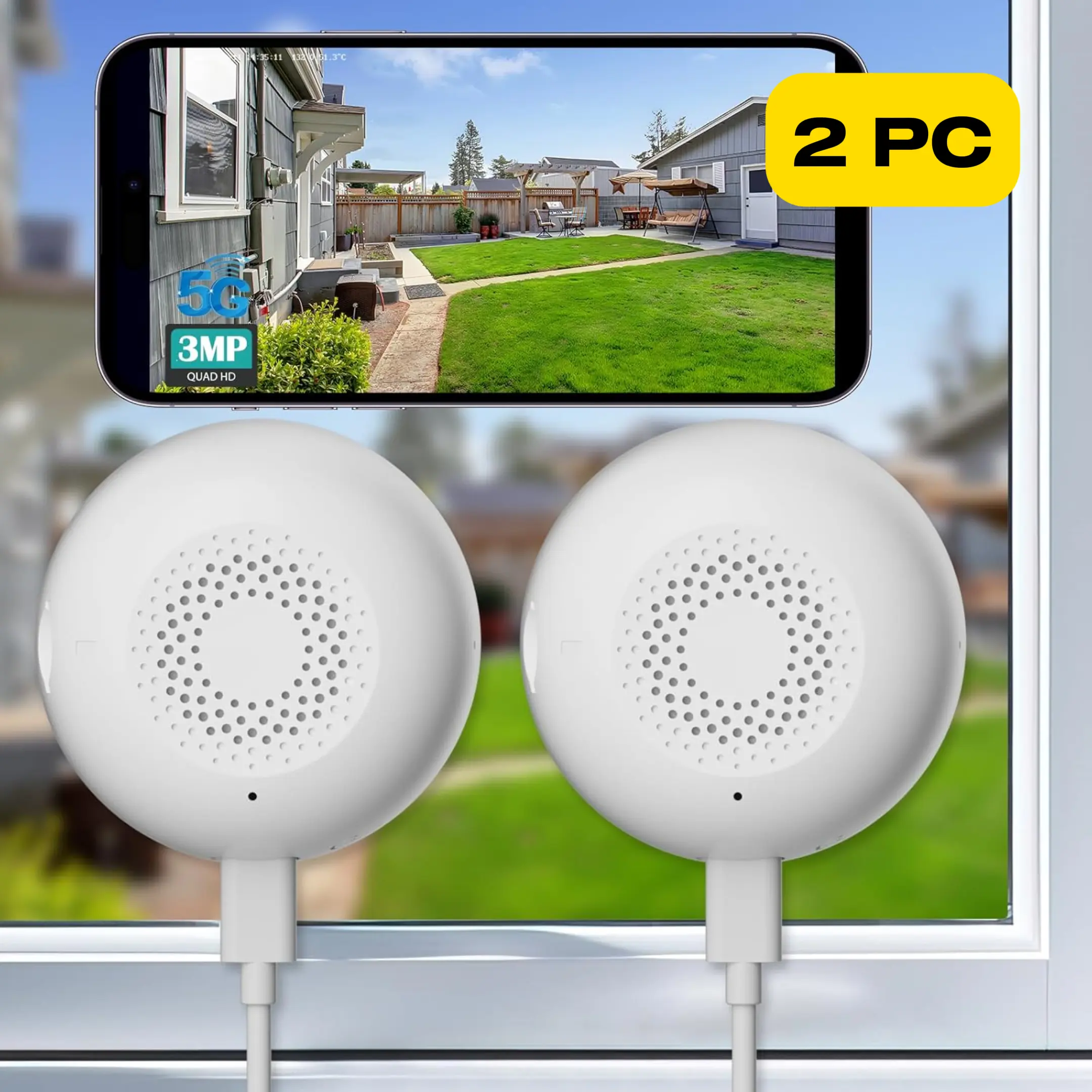 2K HD Window Security Camera Indoor, 2.5G & 5G WiFi, Motion Detection, Color Night Vision, 24/7 Recording, Alarm No Subscription