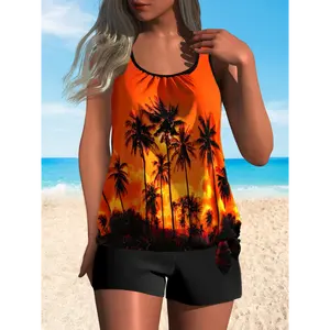 [Women's Coconut Tree Print Tankini] Coconut Tree Print Women's Tankini Swimsuit Clothing Swimming Beach