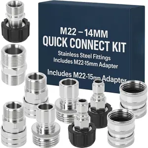 Washer Adapter Kit, 10 count Stainless Steel Quick Connect Set, M22-14mm Swivel to 3/8" Plug, M22-15mm Female to M22-14mm Male Adapter, 3/4" Garden Hose Quick Connect Fittings
