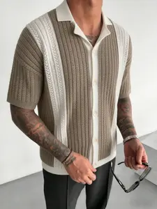 Men’s Stretch Knit Short-Sleeve Shirt/Cardigan — High Stretch Slim Fit, Comfortable and Non-Restricting Casual Top for Summer