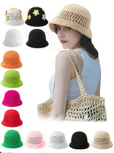 Unisex Handmade Crochet Embroidered Flower Knit Hat, Bohemian Style Fisherman Cap, Fashion Breathable Mesh Sun Hat, Hip Hop Y2K Streetwear