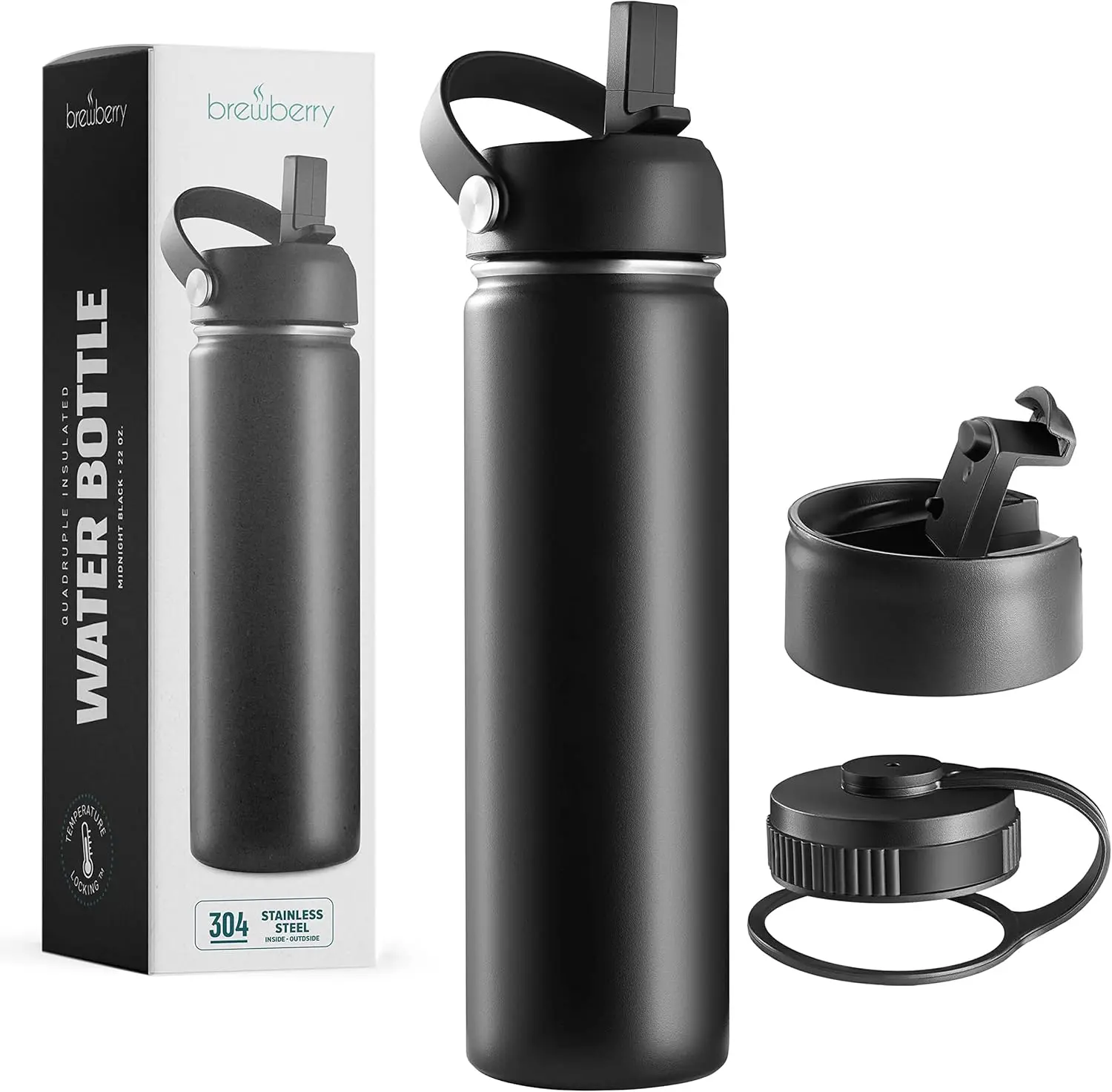 Stainless Steel Insulated Water Bottle and Travel Mug for Hot and Cold Beverages, Wide Mouth, Double Wall Insulated Hydration Sports Water Bottle for Hiking, Biking, Outdoor, 22 OZ BPA Free Drinkware Flasks