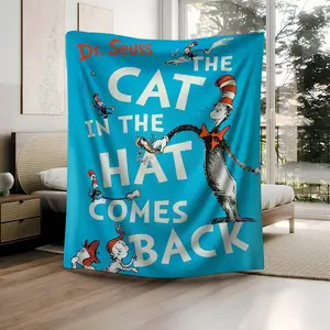 1Pc The Cat in the Hat Dr. Seuss Picture Book Digital Pattern Printed Soft warm blanket Suitable for bedrooms, guest rooms, living rooms, student dormitories, car sofas, and travel multifunctional blanket Cozy Blanket Throw Suitable for all seasons