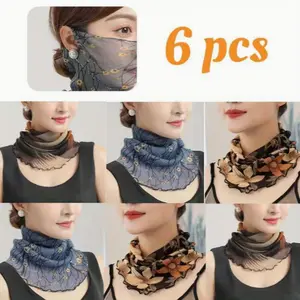 6pcs Stylish Versatile Hanging Ear Face Mask, Fashionable Neck Veils, Lightweight Mesh Face Covers, Assorted Prints, for Mosquito Protection, Cycling, Hiking, Camping Use, Great for Valentine's Day, Halloween, Christmas Gifting
