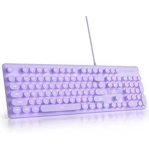 Purple Quiet Keyboard Wired Retro Typewriter, Full Size Soft Keyboards with Number Pad, Round , Backlit USB for Office, Desktop, Laptop(Purple)