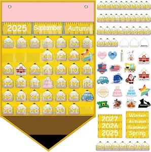 Pencil Calendar Pocket Chart with 82 Activity Cards Classroom Learning Circle Time Calendar Teacher Daily Schedule Pocket Chart for Classroom Homeschool Preschool Office Supplies