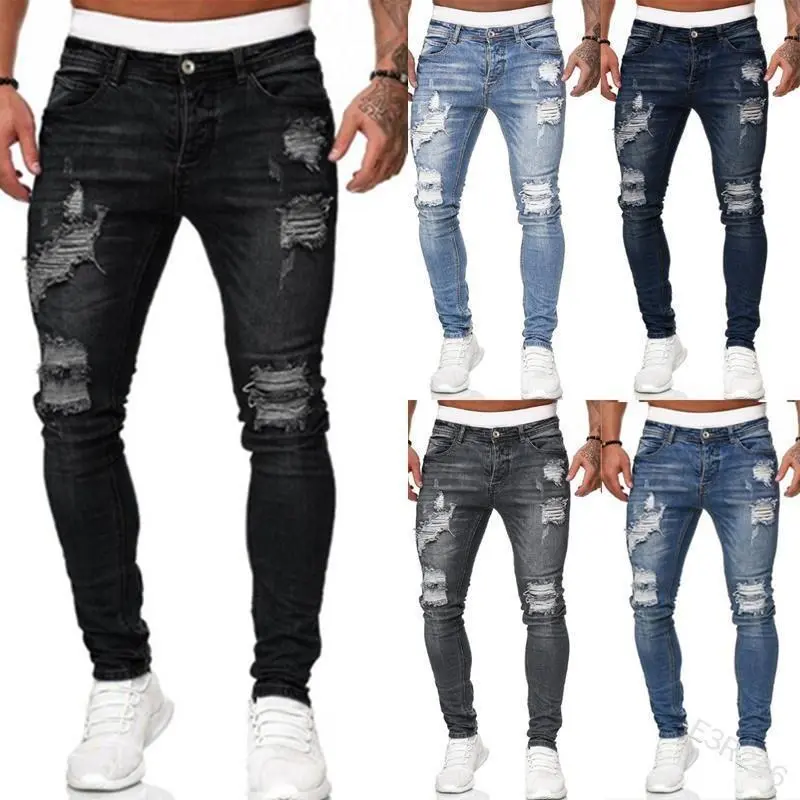 NewMen'sJeansCasualSlimFitSkinnyMen'sRippedPantsVersatileStyle