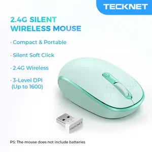 TECKNET Wireless Mouse, 2.4G Quiet Computer Mouse with USB Receiver, 4 Buttons Portable Cordless Mice for Chromebook, Laptop, PC, Mac, 800/1200/1600 DPI