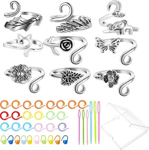 9PCS Crochet Ring for Finger, Adjustable Crochet Tension Ring, Yarn Rings for Crocheting Knitting Gifts for Women