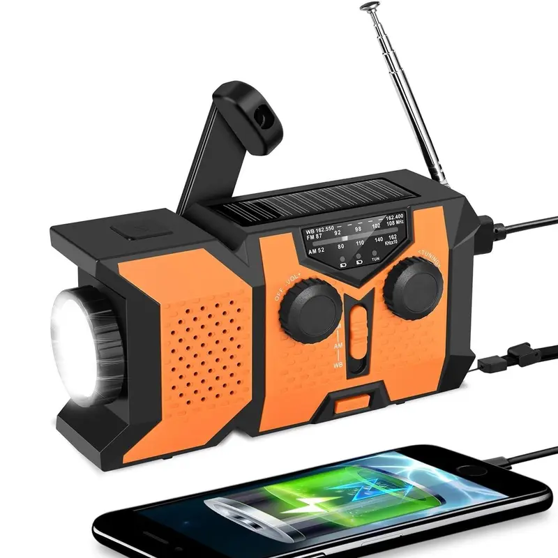 Emergency Solar Hand Crank Radio, 2000mah USB Charger, Portable Self-Powered Noaa Am/fm Weather Radio, LED Flashlight, Sos Alarm, for Indoor Camping Survival