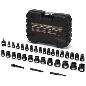 34 count  Bolt Extractor Kit, Bolt & Nut Remover Socket Tool Kit, 6mm to 10mm, 13/32" to 3/4", CR-MO, Stripped Bolt Extractor for Damaged Screws and