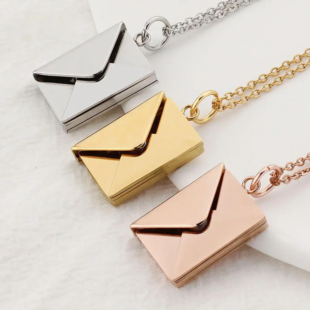 Mother's Day Gift 14k Real Gold Plated Double-Sided Foldable Origami Envelope Locket with Hidden "Love You" Plaque for Romantic Couple Accessories Gold Plated Amulet Necklace Initial Heart Necklace