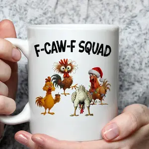 Wrappiness Caw-F Squad Coffee Mug Funny Office Gift For Coworker Work Bestie Best Team - Festive Angry Chicken Mug White Elephant Gift for Him Her Funny Meme Rooster Cup