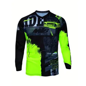 Quick Dry Mountain Bike Motorcycle Long Sleeve Sports T-Shirt Mountain Cycling Jersey Off-Road Motorcycle Shirt Breathable Sweat-Wicking