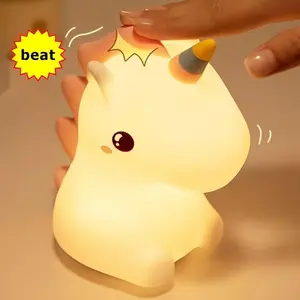 【FreeShip】Cute Unicorn Design Night Light, USB & Mobile Lights Rechargeable 3 Level Dimmable Silicone Night Light, Funny Office Desk and Bedroom Decor, Birthday Gift