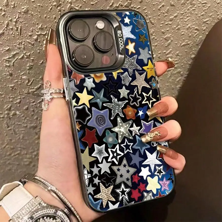 Star Pattern Matte Phone Case, Anti-drop Decorative Phone Protector Cover, Phone Accessories Compatible with iPhone 16 15 14 13 12 11 Pro Max, Protect