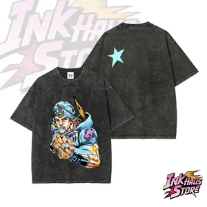 Johnny Joestar, the protagonist of the seventh part of JoJo's Bizarre Adventure, "Steel Ball Run".--Short Sleeve Cotton Unisex Retro wash Tee