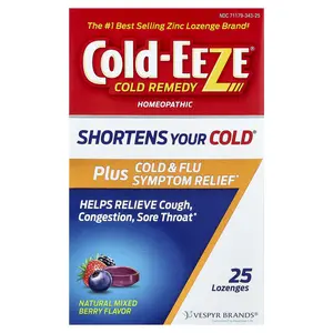 Cold Eeze Cold Remedy, Homeopathic Plus Cold & Flu Symptom Relief, Natural Mixed Berry, 25 Lozenges