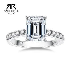 AnuJewel Emerald Cut Moissanite Engagement Ring 3CT D Color VVS1 925 Sterling Silver Wedding Promise Anniversary Ring 7*9mm for Women With Certificate