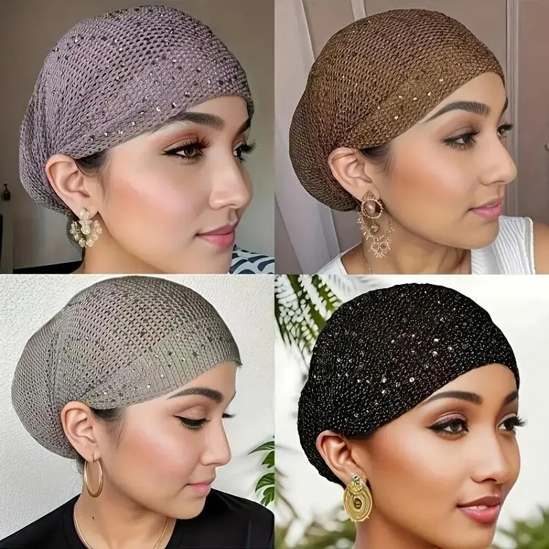 A Set of 4pcs, Women'S Headbands, Elastic And Fashionable Hair Accessories, Hollow Mesh Breathable Caps, Suitable Daily Use As Headscarves And Sweatbands