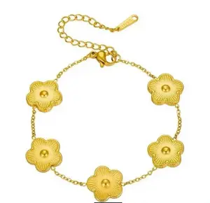 Zyrono Clover Bracelet 18K Gold-Plated Adjustable Fit Elegant Minimalist Jewelry for Everyday Wear or Special Occasions Gift for Her