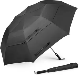 62 Inch Portable Golf Umbrella Oversize Automatic Open Stick Umbrella  Double Canopy Vented Windproof