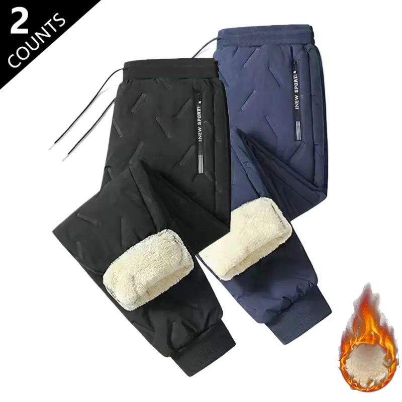 Classic Solid Color Ultrasonic Fashion Casual Daily Outdoor Windproof High Efficiency Warm Men's Fleece Jogger Cotton Pants