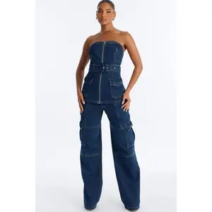 Kenny Denim Strapless Pant Set - Denim F