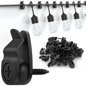 Outdoor String Light Clips for Hanging, Weatherproof Cable Hooks for Patio,Deck,Fence & Gutter, Heavy Duty Light Hangers for Fairy Lights, Party&Holiday Decorations–Black Plastic Screw Clips (50 Pack),hanging hooks,string light holders,hanging decoration