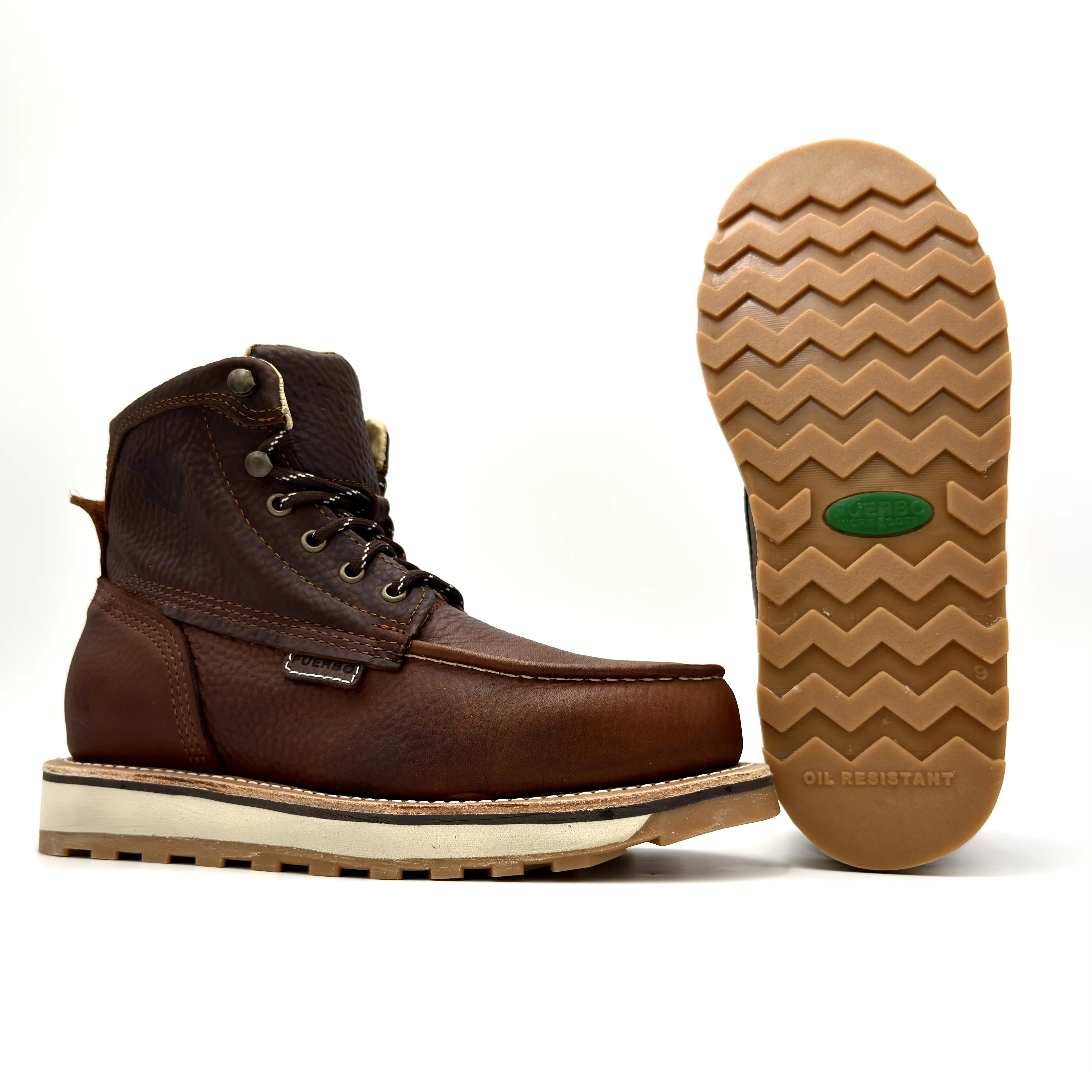 Fuerbo B-40 6-Inch Moc Toe Work Boot - Classic Round Toe, Full Grain Leather, Oil & Slip Resistant, Dual-Density Outsole, Comfortable & Durable Industrial Shoe