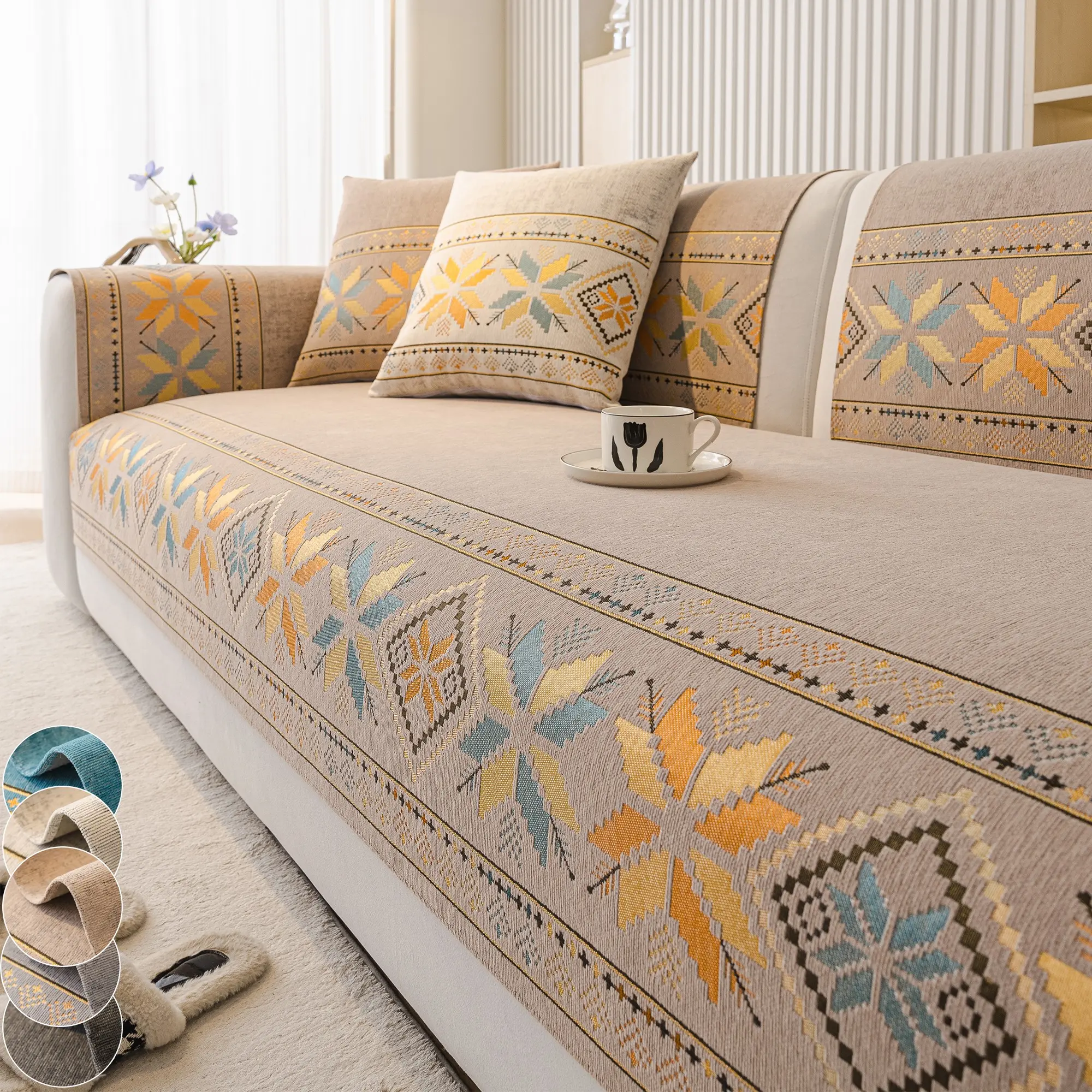 Bohemian Sofa Cover, Couch Slipcover, Couch Covers, Chenille High-End Sofa Pad, Retro Modern Craft Seat Cushion, Pet Friendly Anti-Slip Protection, Decorative Sofa Protector, Dustproof Sofa Slipcover, Reusable Couch Protector, Cover For Couch
