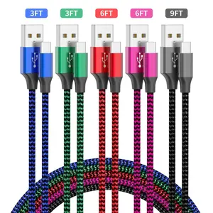 USB A to USB C Fast Charging Data Cable, 5-Pack [3/3/6/6/9FT] for Android/Phones/Tablets/Laptops