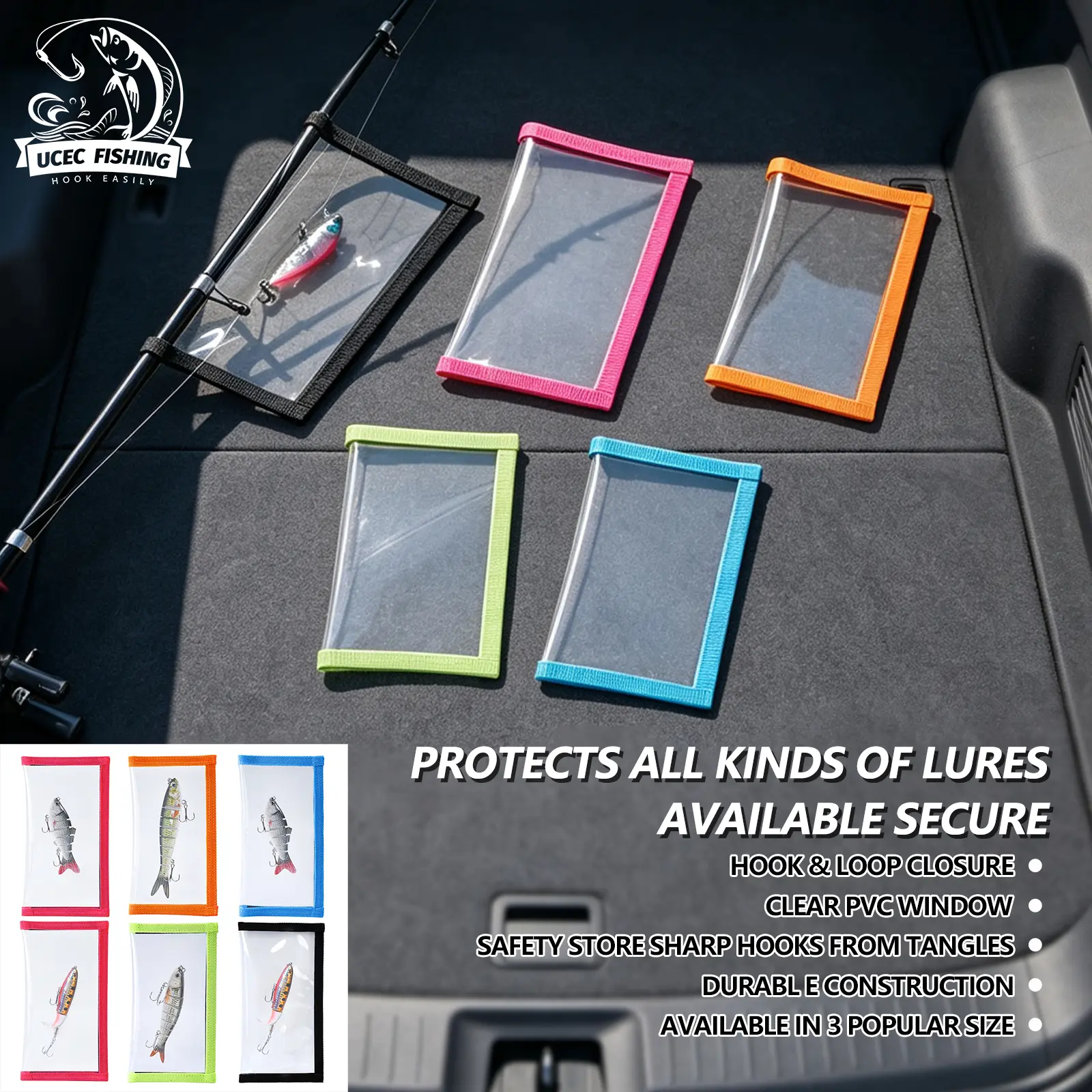 UCEC Fishing Lure Wraps, Fishing Hook Covers, Keeps Fishing Safe, Premium Clear Puncture-Resistant PVC, Easily See Lures Fishing Lure Covers Bait Storage, 4Large 7.87"L x 3.94"W (4Pcs 4L)