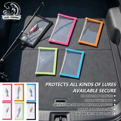 UCEC Transparent Fishing Protective Wraps - 4 Packs 7.87"l x 3.94"w Fishing Equipment Accessories, Premium Quality & Durability PVC, Magic Sticker, Needle Sewing, High Clarity, Puncture-Resistant, Universal Fit, Tangle-Free Hook Covers, Safe Bait Storage