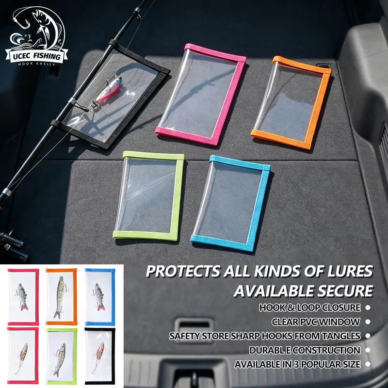 UCEC Transparent Fishing Protective Wraps - 4 Packs 7.87"l x 3.94"w Fishing Equipment Accessories, Premium Quality & Durability PVC, Magic Sticker, Needle Sewing, High Clarity, Puncture-Resistant, Universal Fit, Tangle-Free Hook Covers, Safe Bait Storage