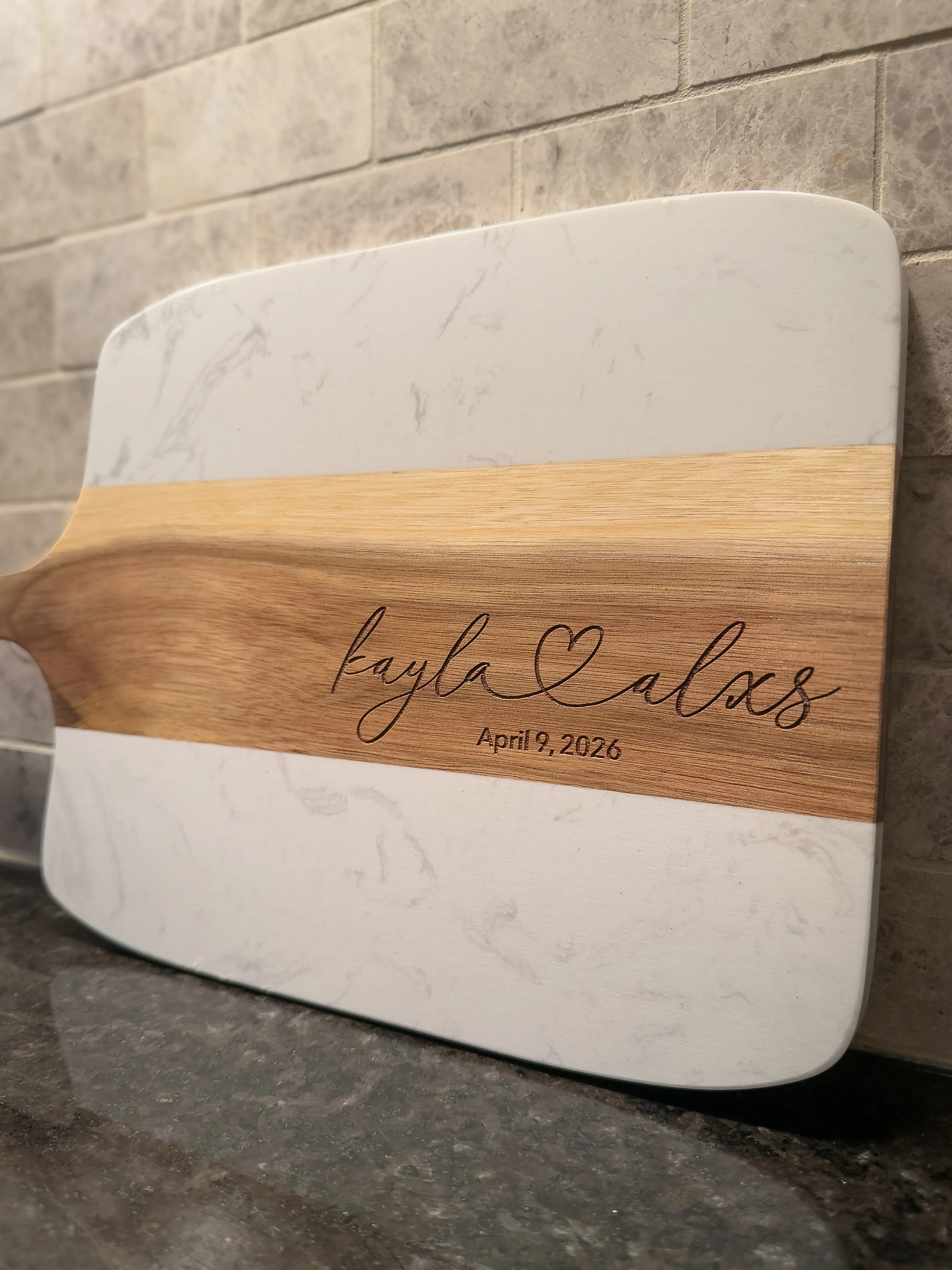 Personalized Marble & Wood Charcuterie Board Gift Set – 5 Piece Serving Set