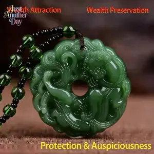 Green Jade Hand-Carved Pixiu Dragon Pendant Necklace Unisex Lucky Jewelry Wealth Attraction Protection Auspicious Amulet Christmas Birthday Gift